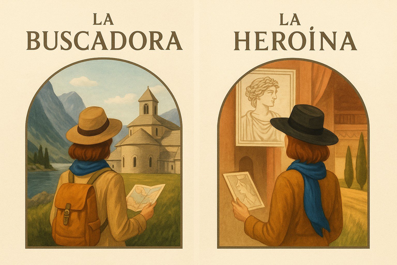 Arque tipos de mujeres viajeras - buscadora y artista o heroína.