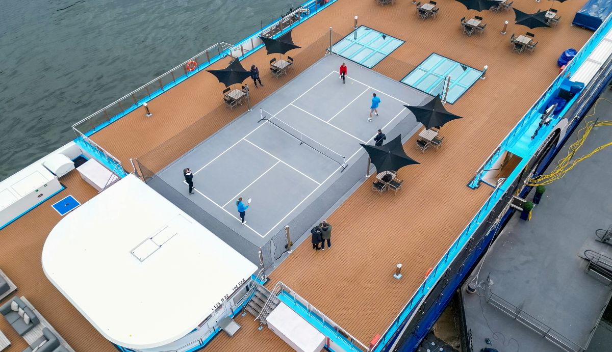Pickleball court on the upper deck of AmaWaterways’ AmaMagna.
