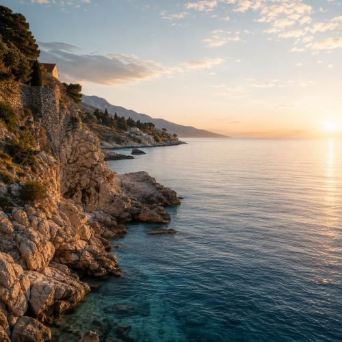 2) Rocky coast at sunrise