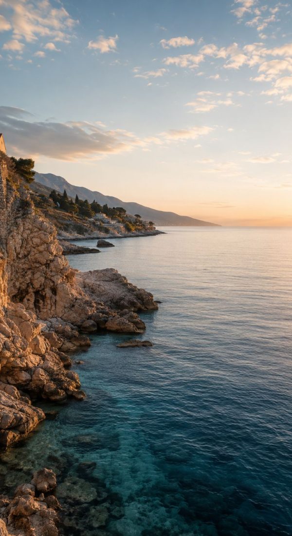 2) Rocky coast at sunrise